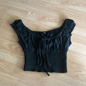 Etophe Studios Black Ruffle Smocked Cropped Top Small